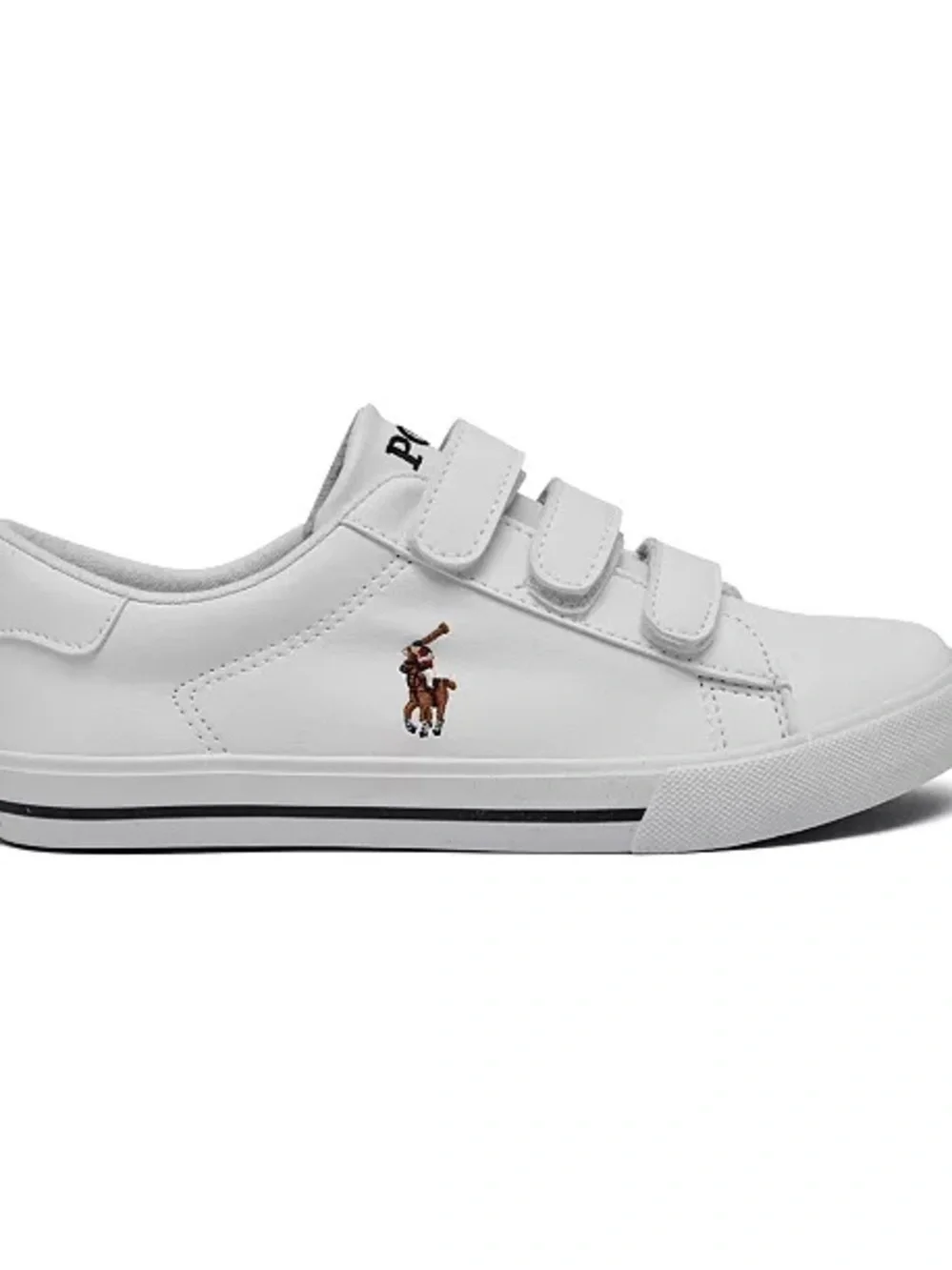 Polo by Ralph Lauren White Kids Velcro Sneakers with Navy Trim